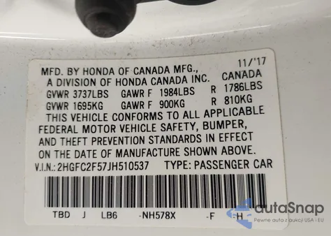 2018 Honda Civic Lx from USA, damaged, VIN 2HGFC2F57JH510537